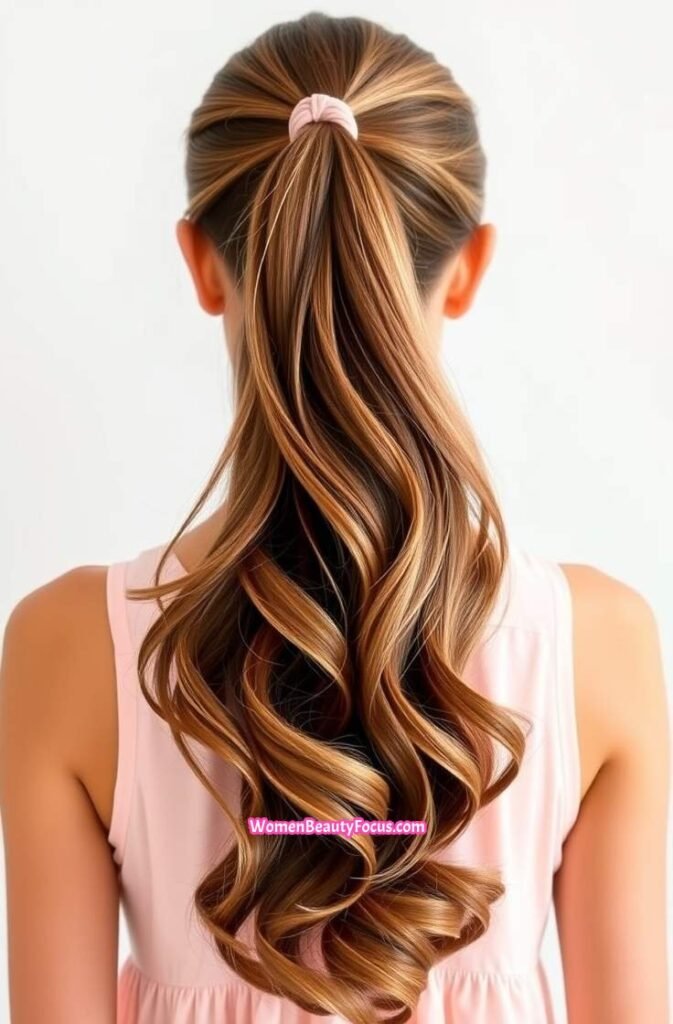 18. High Ponytail with Soft Waves Back View
