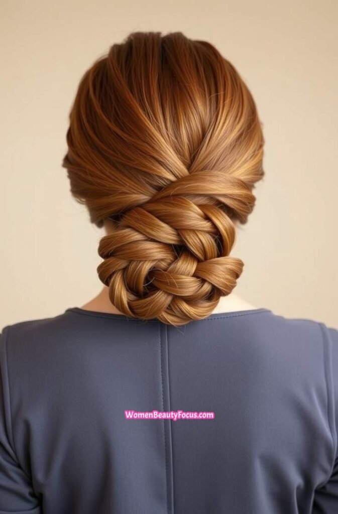 18. Intricate Braided Bun with Cinnamon Gloss Back View