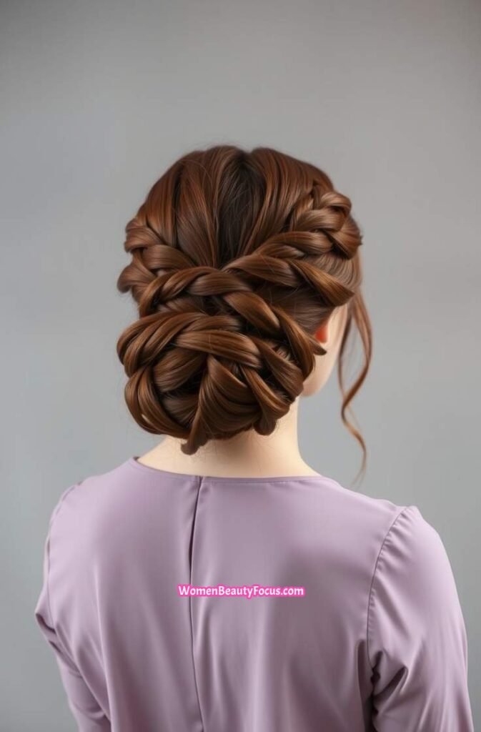 18. Intricate Braided Crown and Bun Back View