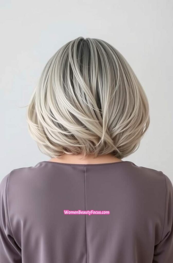 18. Layered Grey Bob with Volume Back View