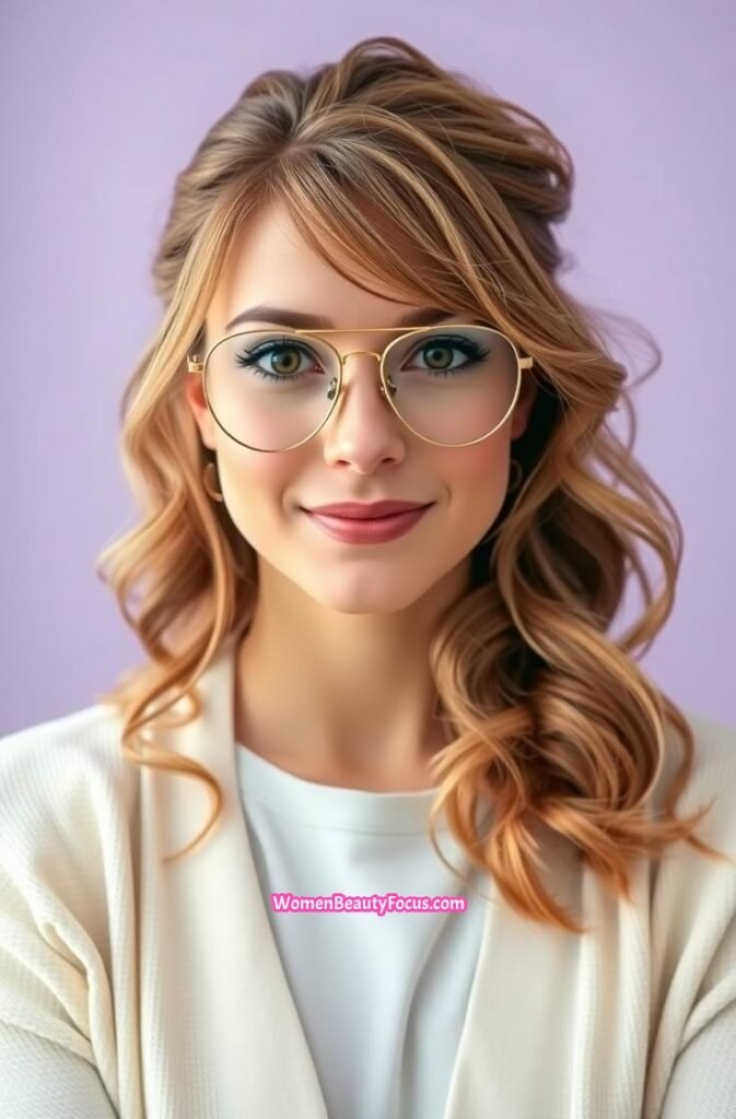 18. Loose Curls with Side Swept Fringe