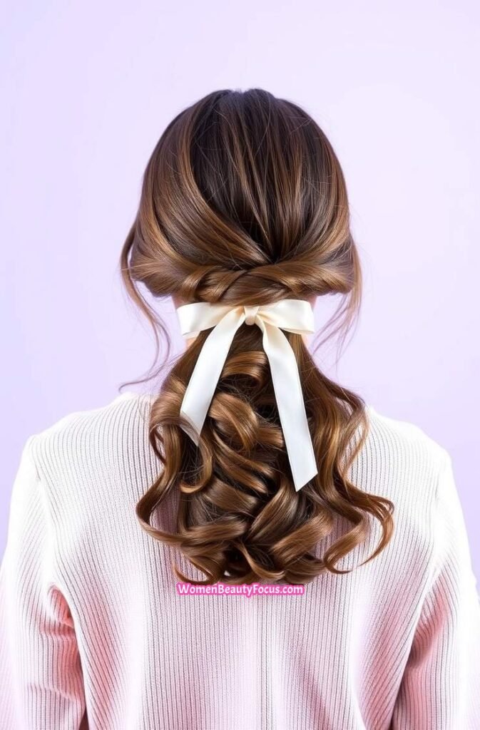 18. Loose Low Twist with Ribbon Accent Back View