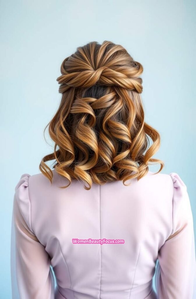 18. Mid Length Curls with Knotted Crown Back View