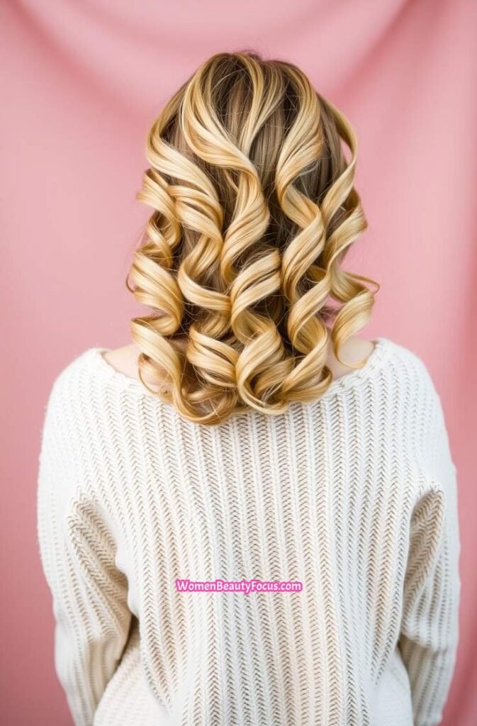 18. Side Part with Light Loose Curls Back View