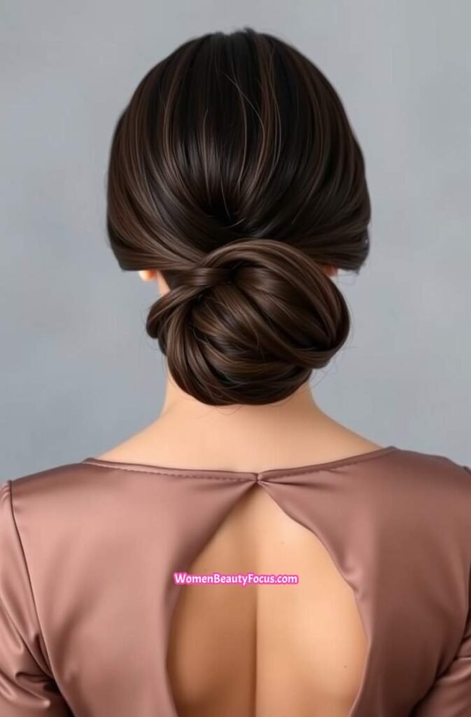 18. Sleek Twisted Low Bun Back View