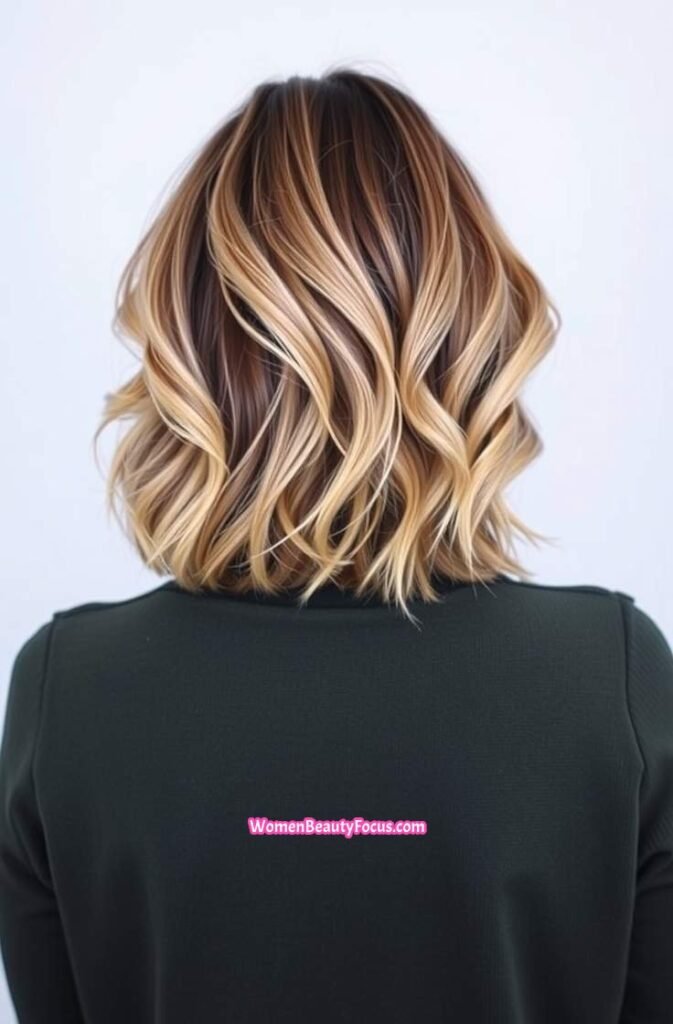 18. Subtle Wavy Lob with Textured Ends Back View
