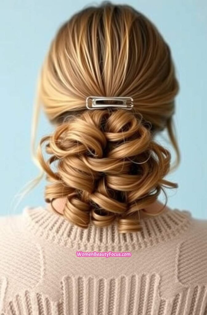 19. Casual Low Claw Clip Bun with Curls Back View