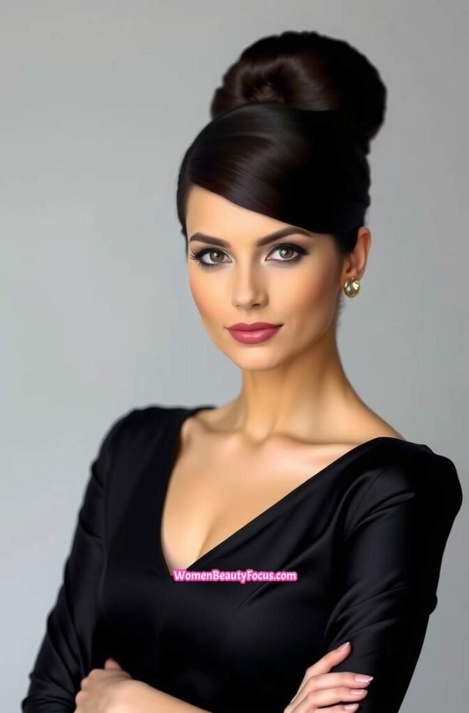 19. Classic High Bun with Subtle Shine Front View
