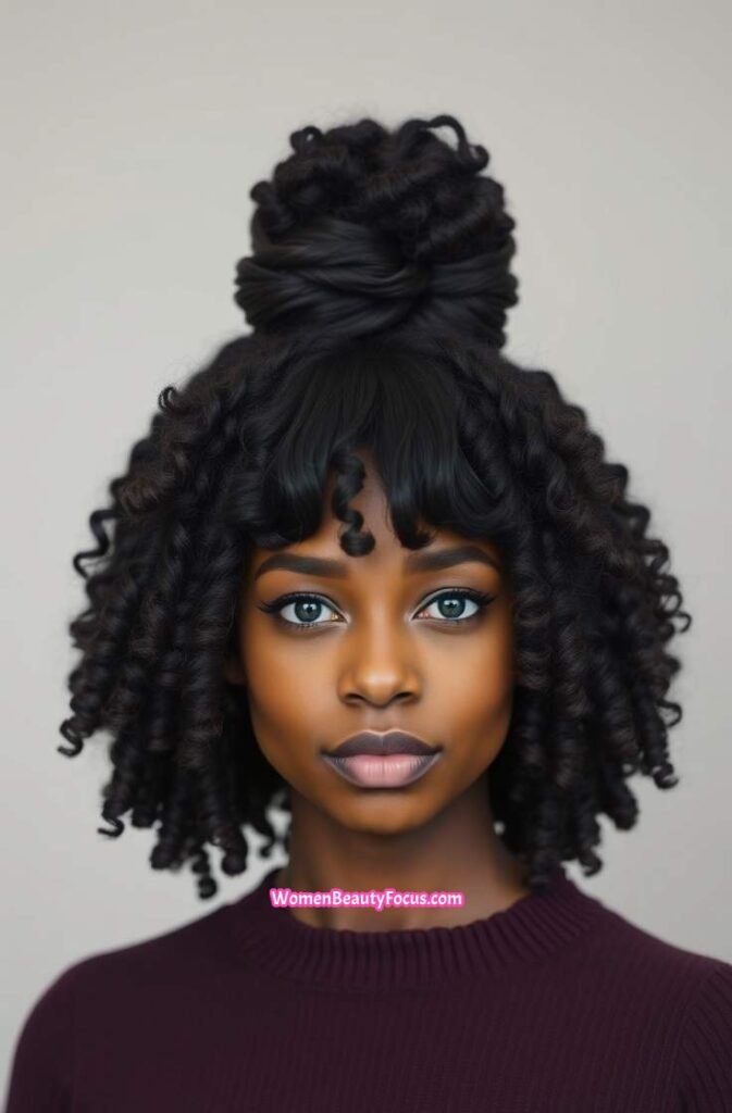 19. Coily Bangs with Crown Volume Front View