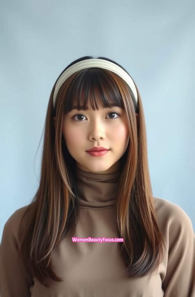 19. Curtain Bangs with Soft Headband Front View