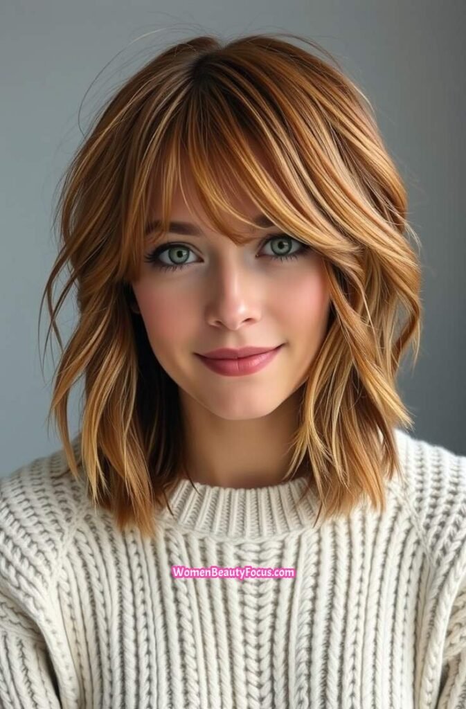 19. Layered Shag Cut with Curtain Bangs Front View