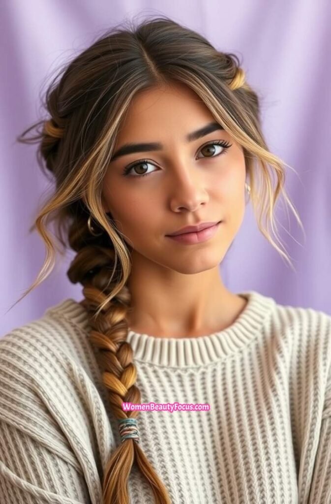 19. Loose Bohemian Braids with Soft Waves FrontStraight View