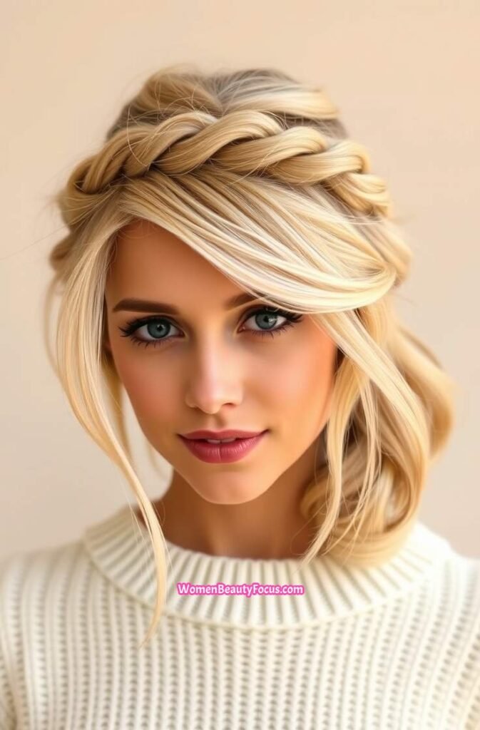 19. Messy Crown Braid with Soft Volume Front View