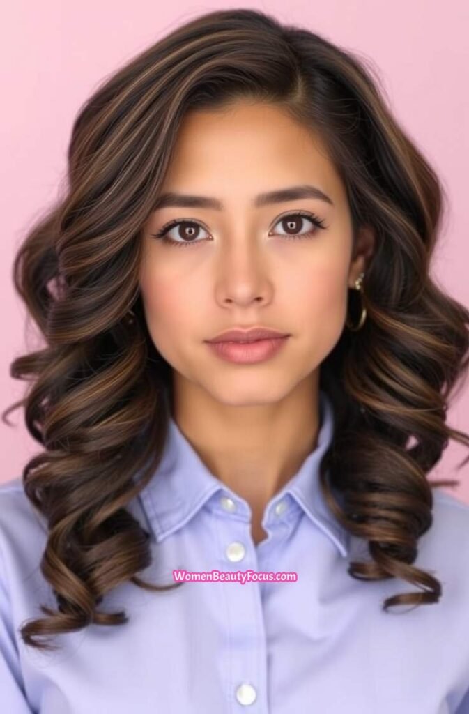 19. Mid Length Hair with Defined S Curl Waves Front View