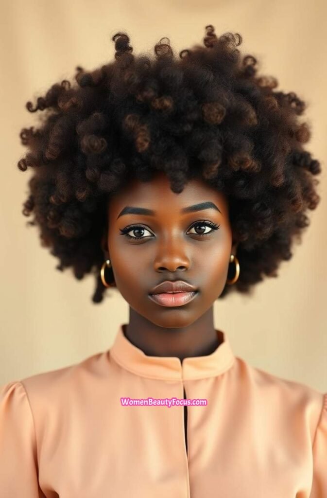 19. Natural Afro Curls with Minimal Makeup Front View