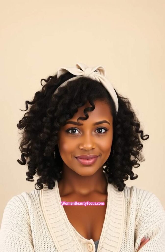 19. Natural Curls with a Headband Front View