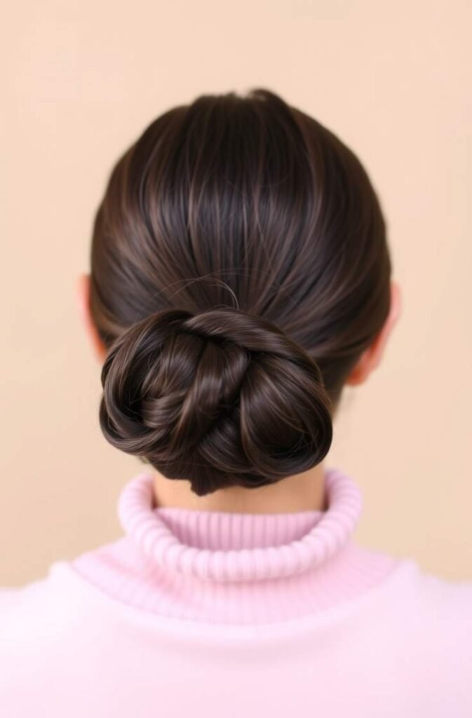 19. Slicked Back Bun with Loose Tendrils Front View
