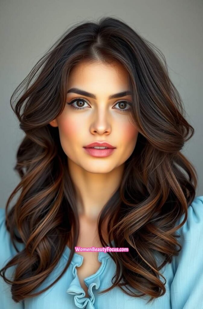 19. Wavy Hair with Side Part and Volume FrontStraight View
