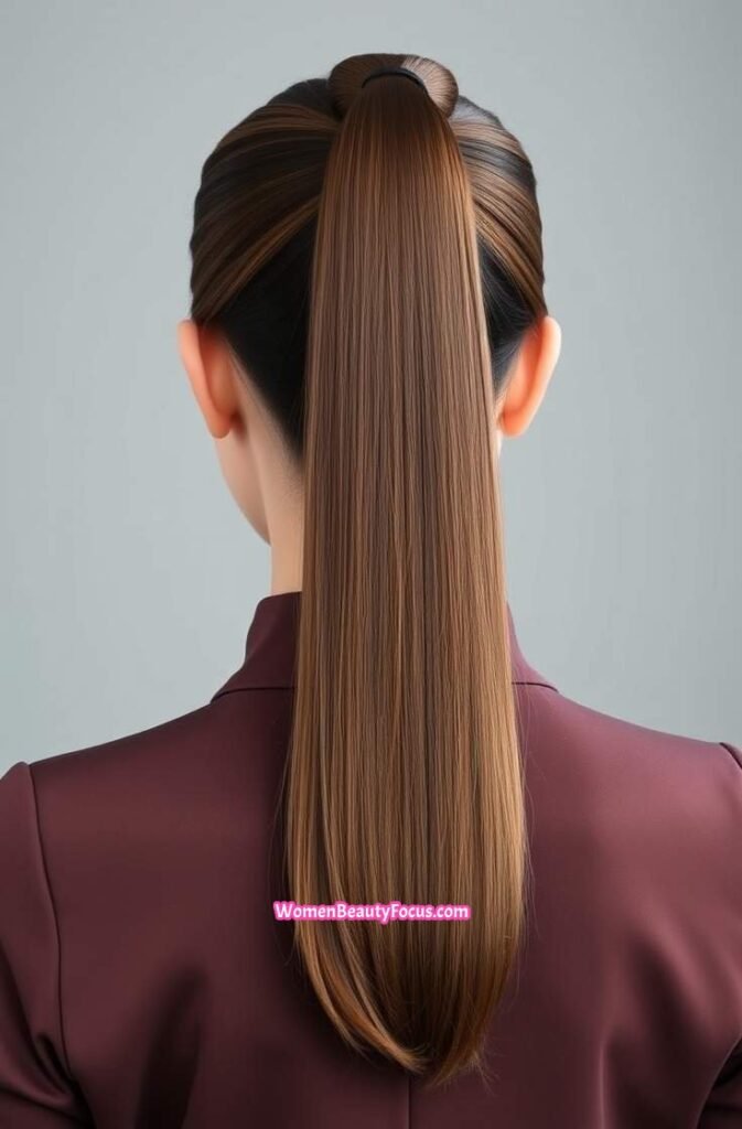 2. Back View of a Long Sleek Ponytail Back View