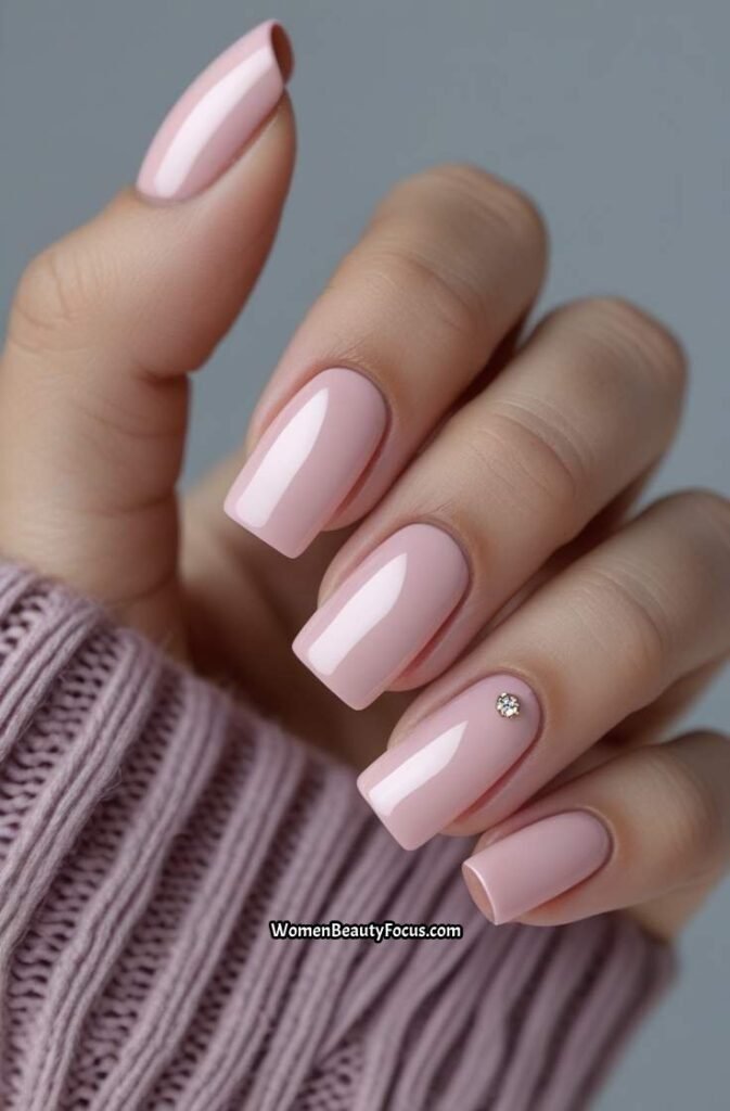 2. Blush Pink Nails with Subtle Rhinestones