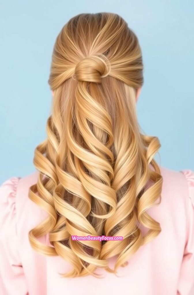 2. Curled Half Up Ponytail with Volume Back View