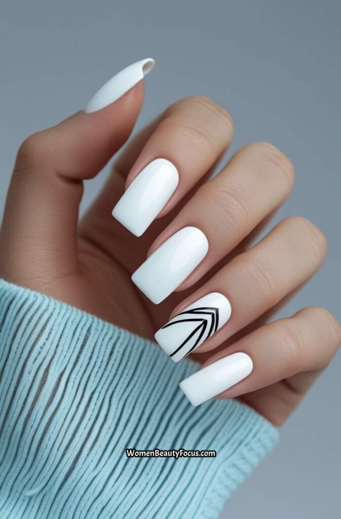 2. Fresh White Nails with Minimalist Art