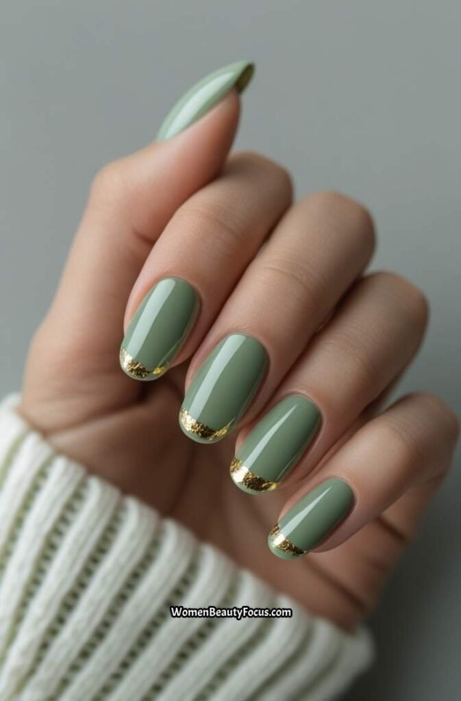 2. Glossy Sage Green Nails