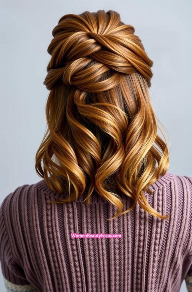 2. Half Up Half Down Auburn Curls Back View
