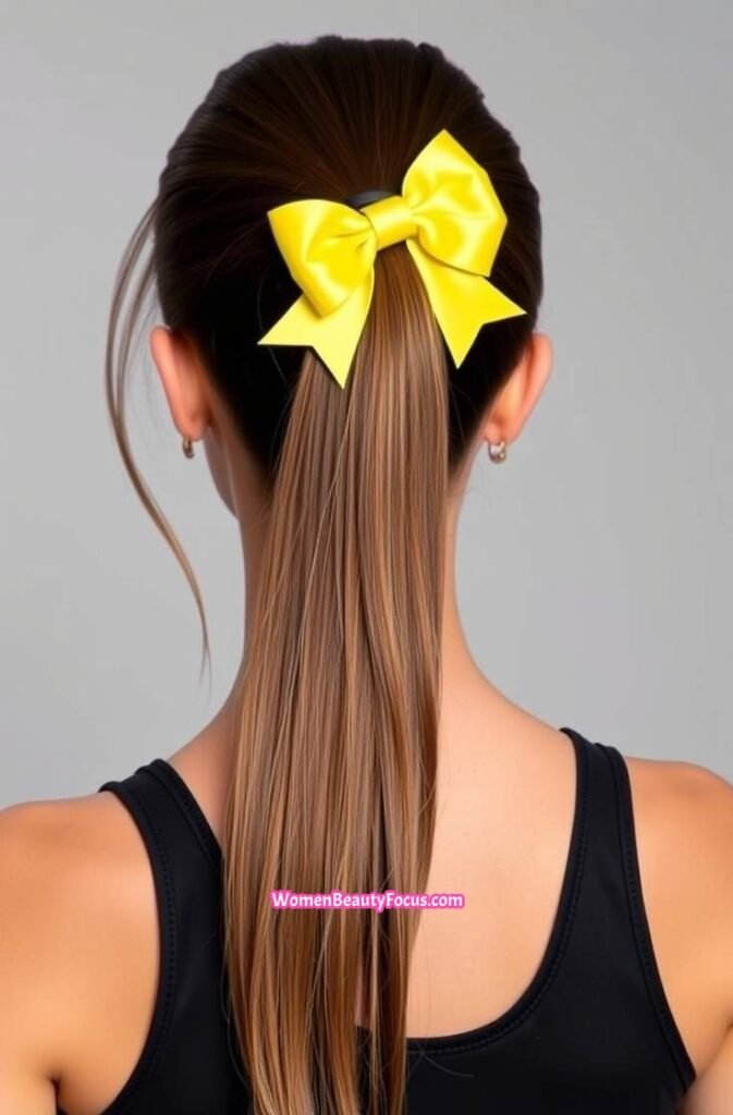 2. High Ponytail with a Softball Bow Back View