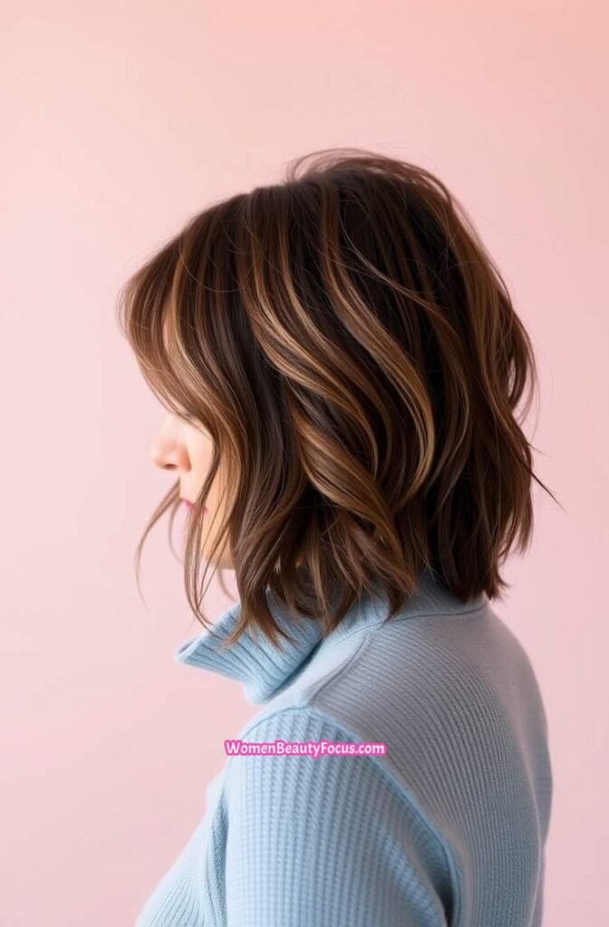2. Layered Wet Bob with Tousled Texture Side View