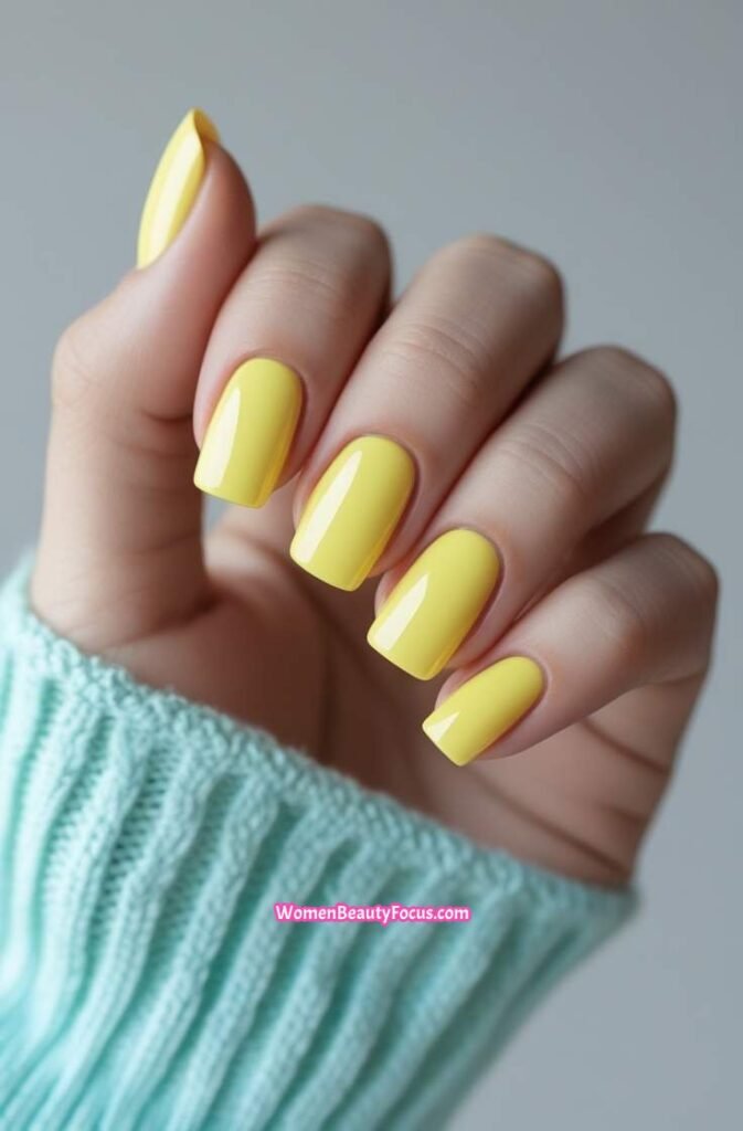 2. Lemon Yellow Short Square Nails