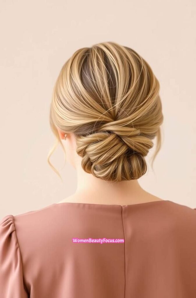 2. Messy Low Bun with Loose Strands Back View