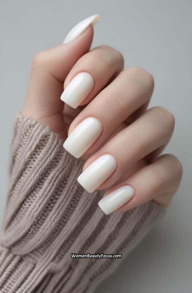 2. Milky White Square Nails with Subtle Shine