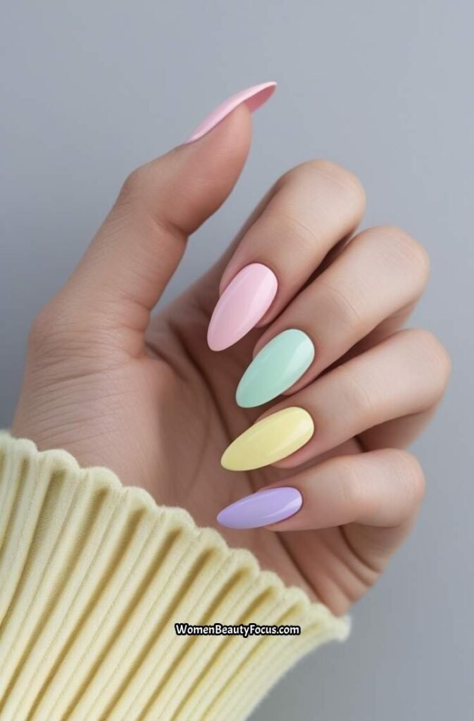 2. Pastel Rainbow French Tips on Short Almond Nails