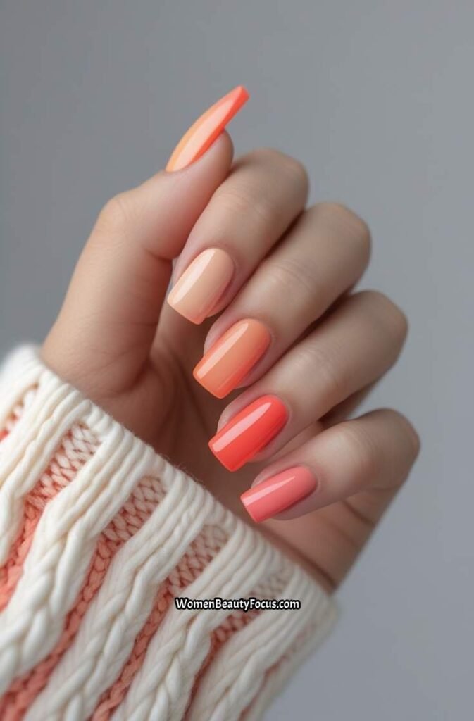 2. Peach and Coral Ombre Nails