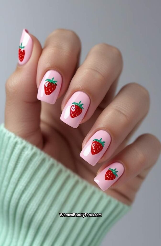 2. Pink Strawberry Shortcake Nails