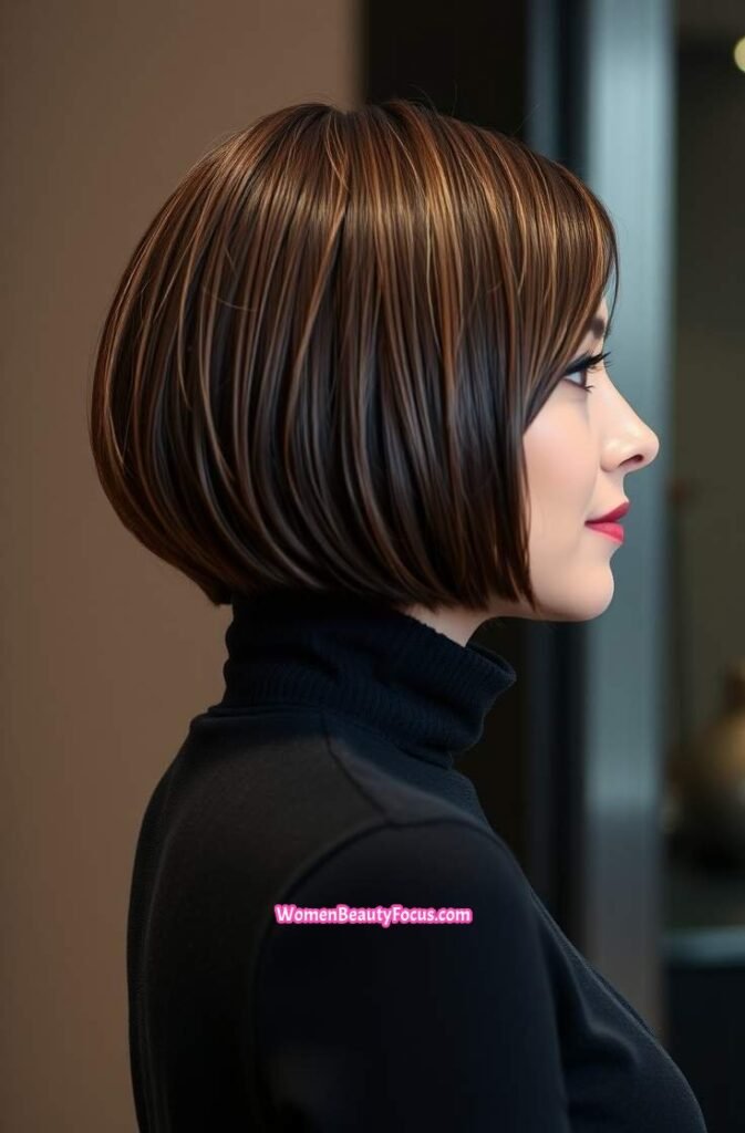 2. Sleek Chin Length Bob with Tucked Ends Side View