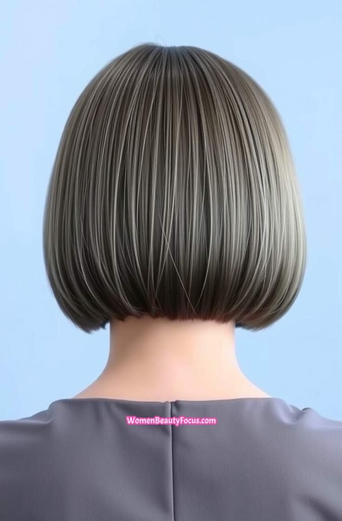 2. Sleek Grey Bob with a Side Part Back View