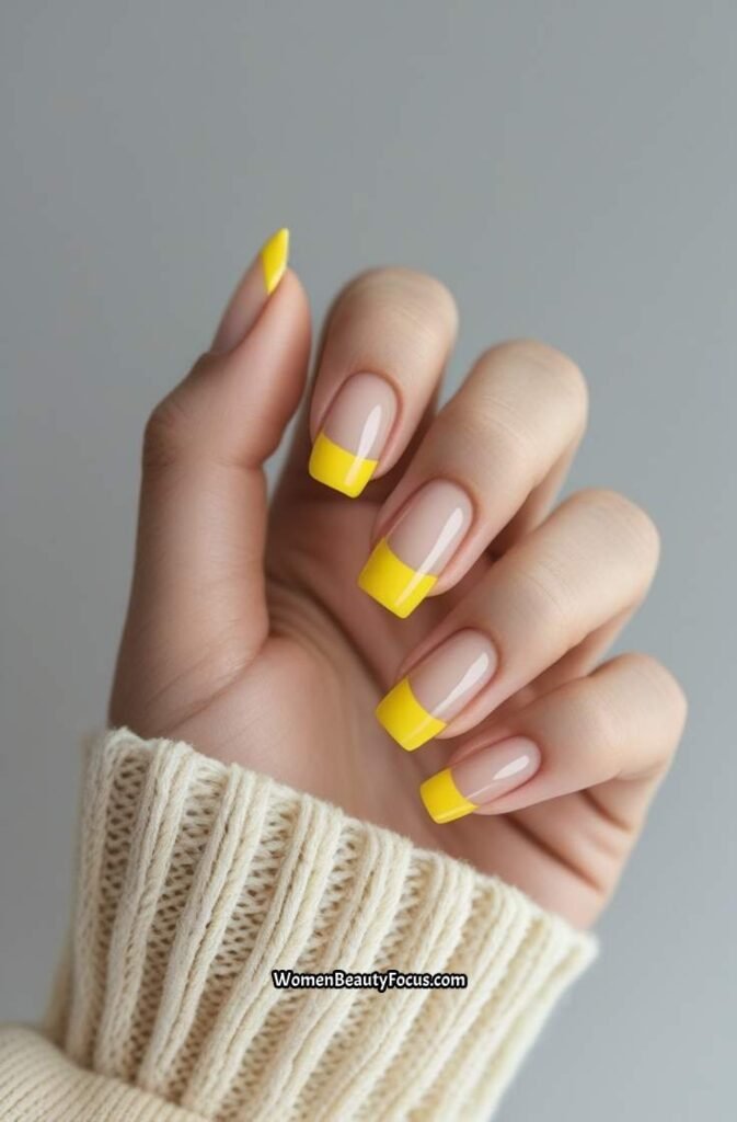 2. Yellow French Tips on Square Nails