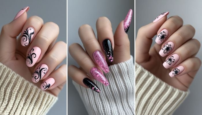 20 Black and Pink Nail Ideas for a Soft Edge