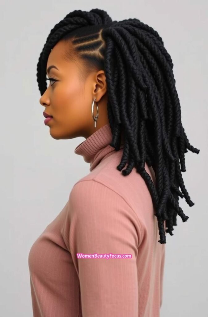 20. Chunky Side Swept Locs Side View