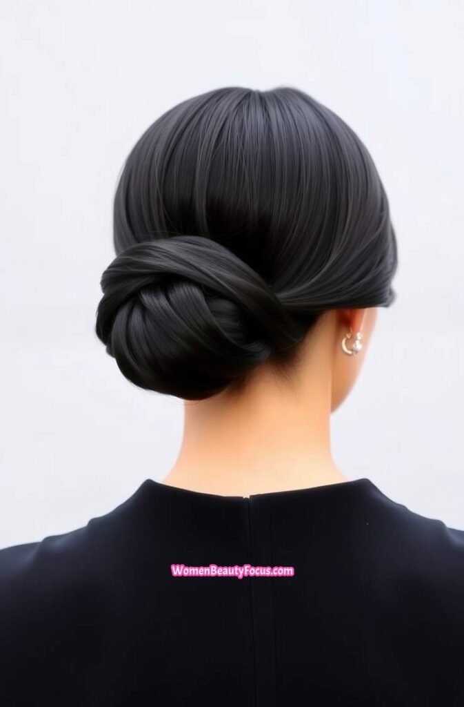 20. Classic Sleek Bun with Side Part Back View