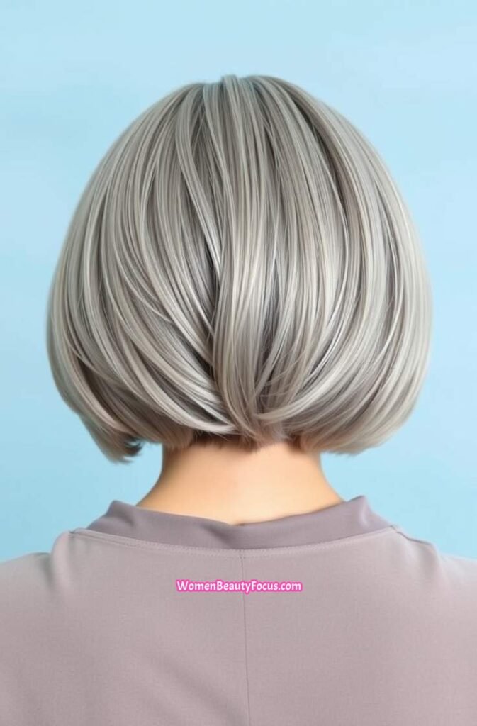 20. Grey Bob with Subtle Layers Back View