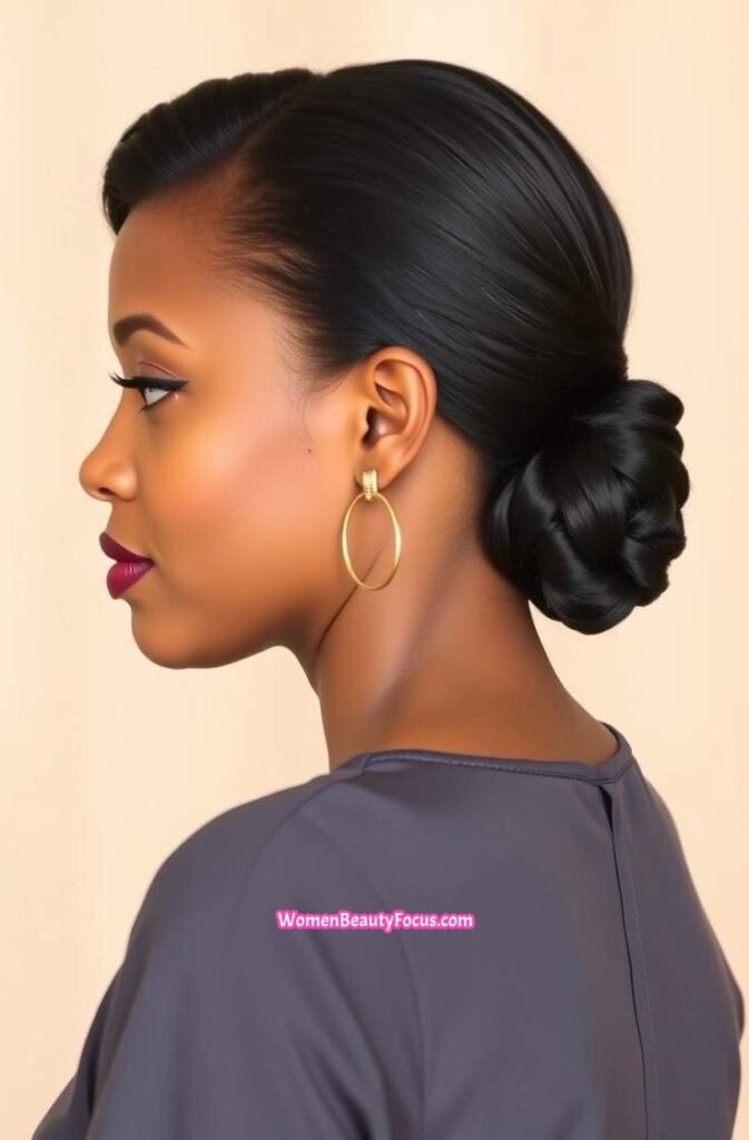 20. Roll and Tuck Updo with Defined Part Side View