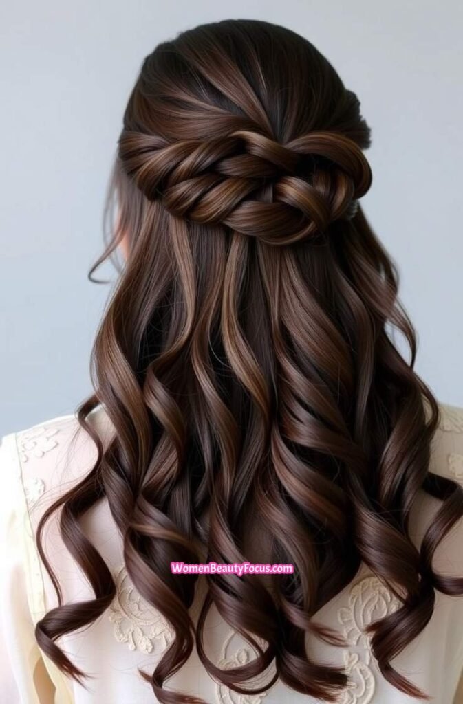 20. Romantic Twisted Half Up Hairstyle Back View