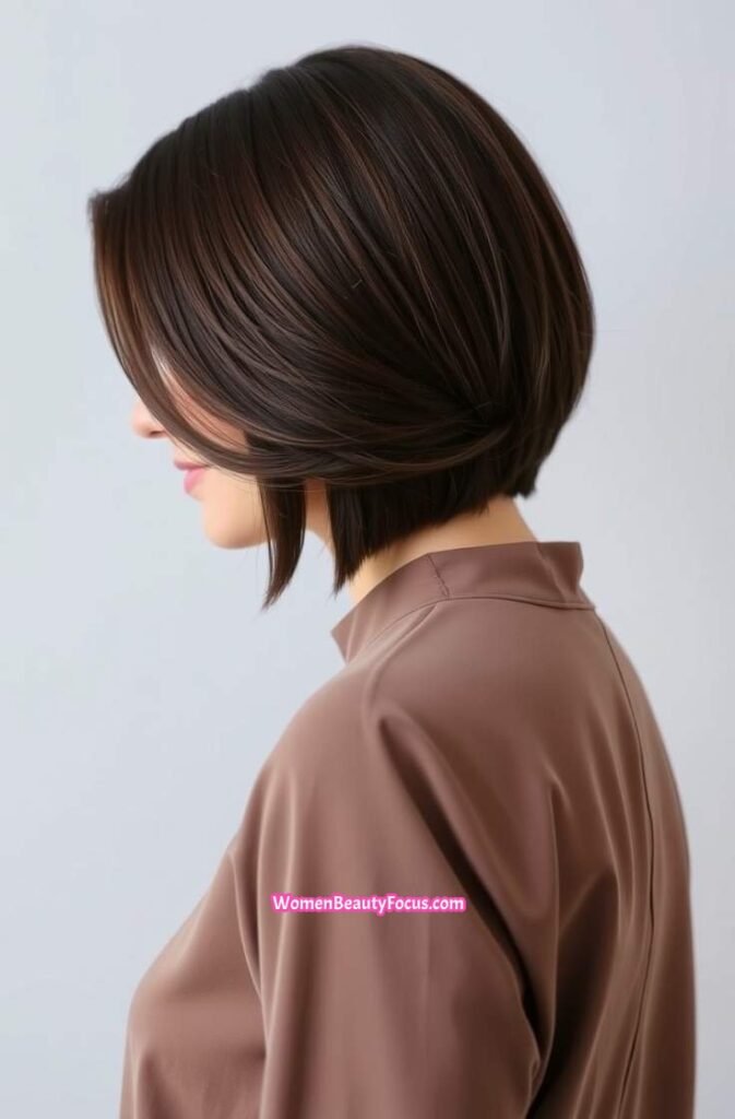 20. Sleek Lob with Defined Side Part Side View
