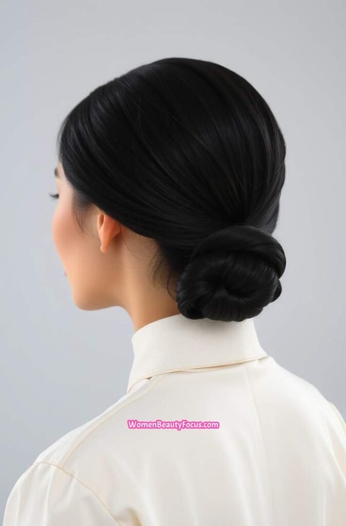20. Slicked Back Bun with Clean Edges Side View
