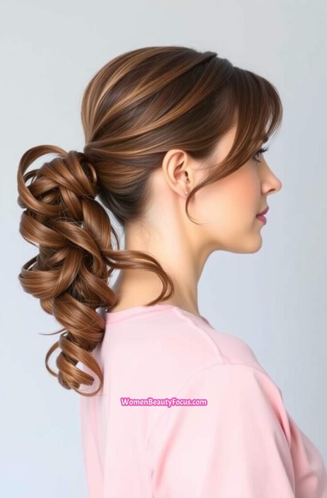 20. Softly Curled Low Ponytail Side View