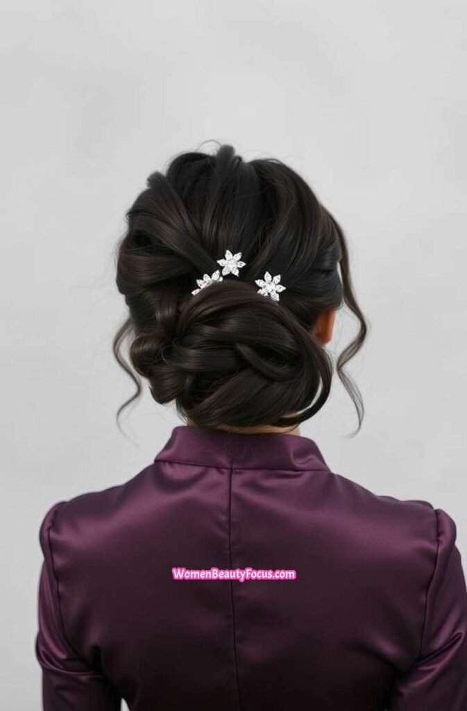 20. Twisted Curly Updo with Sparkle Clip Back View