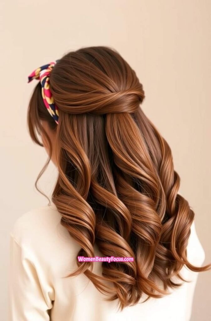 20. Wavy Half Up Style with Fabric Headband Back View